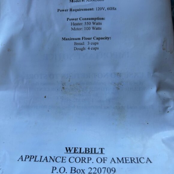 Welbilt Bread Machine - Picture 7 of 8